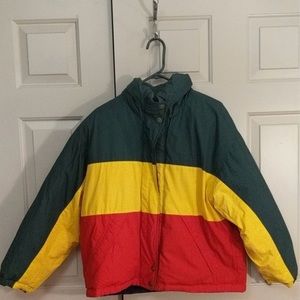 Braeton Red, Yellow & Blue Puffer Jacket - Size Large (Oversized) Jacket